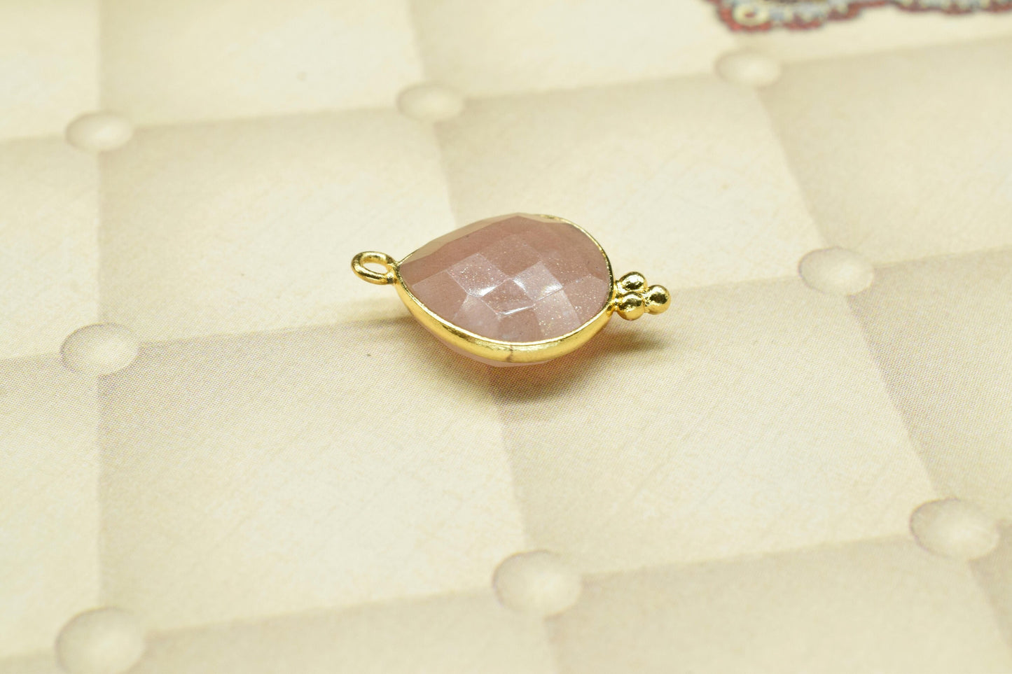 Peach Moonstone 14mm heart shape single bail Pendant,Peach Moonstone Charm Pendant Jewelry,Moonstone Gold Plating Jewelry making supplies