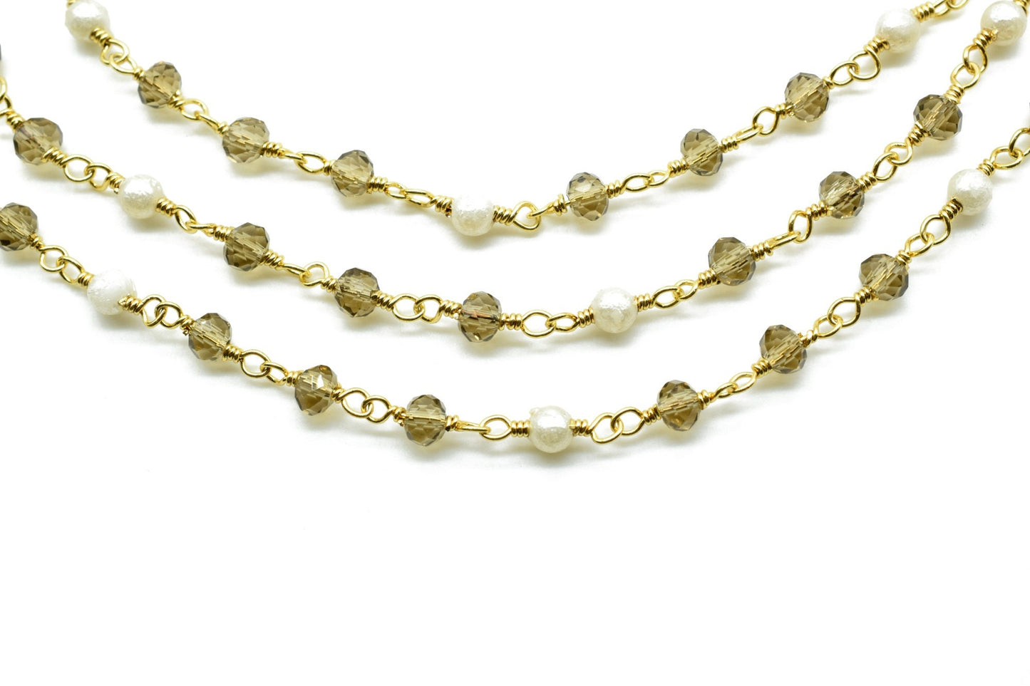 3-3.5 mm Faceted Smoky Quartz Gold Plated Rosary Chain, Wire Wrapped Rosary , Beaded Chain, Chain By Foot,Finding Beads Supplies,pearl chain