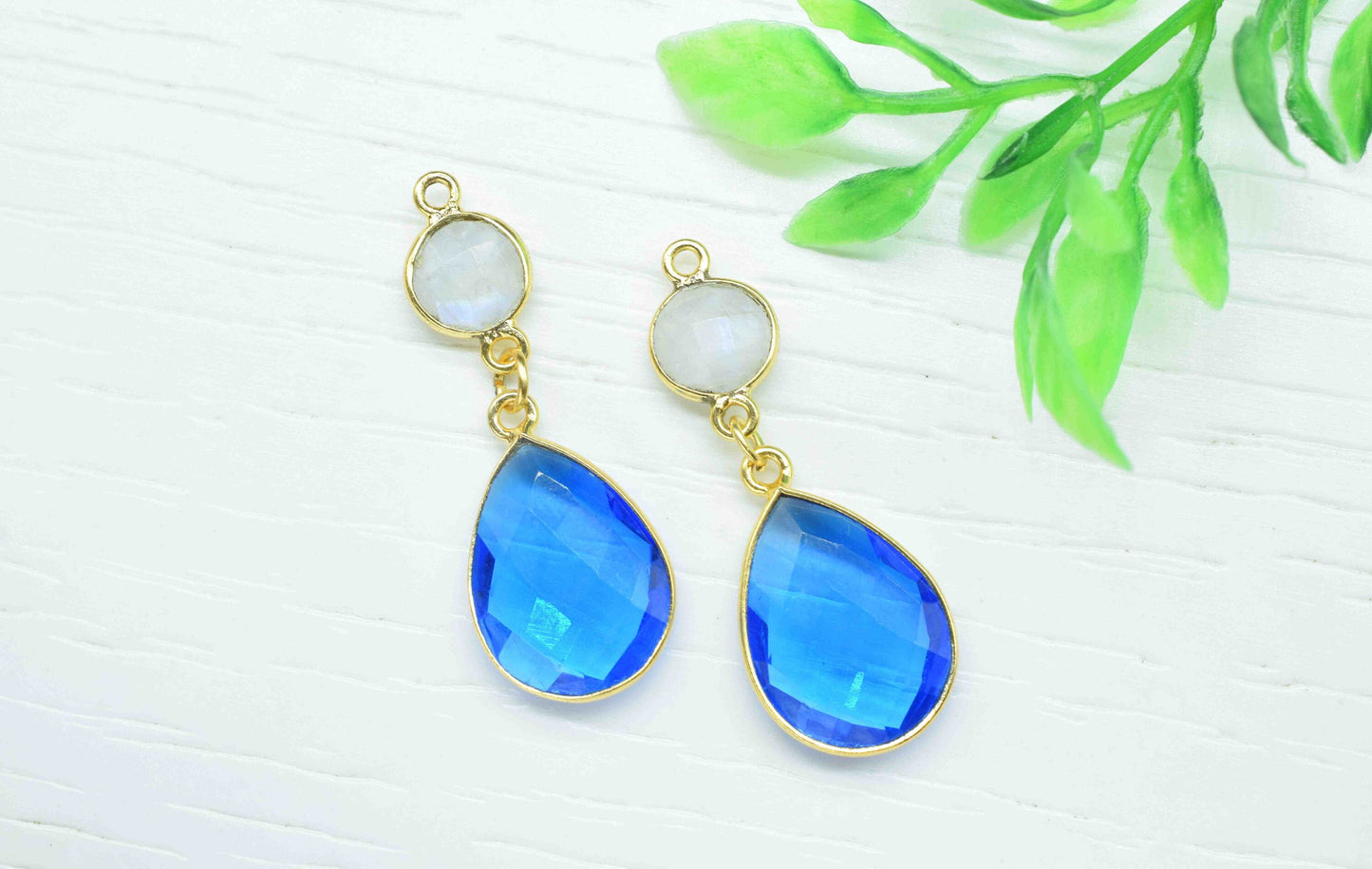 Blue Topaz Component pendants,Multi Gemstone Dangle Earring,Rainbow Connector,Handmade jewelry,Dangle pendant Charms,Station Bezel Link,Gift