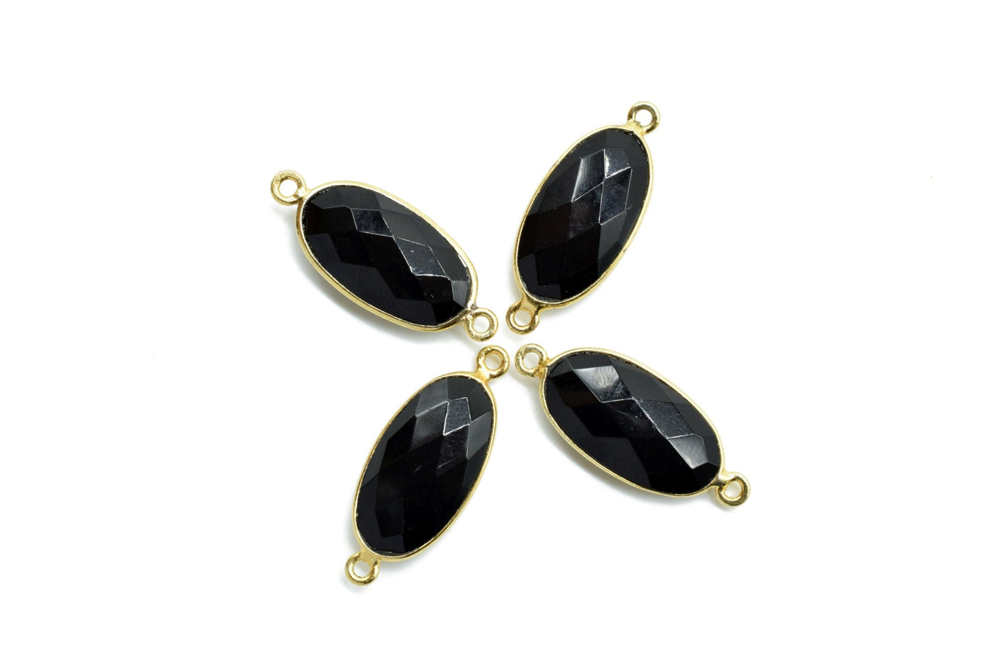 Black Onyx 10x20mm Oval shape double loop connector,Black Onyx faceted Oval Pendant,Gemstone Charm,Gemstone Pendant,Black onyx Dainty Charms