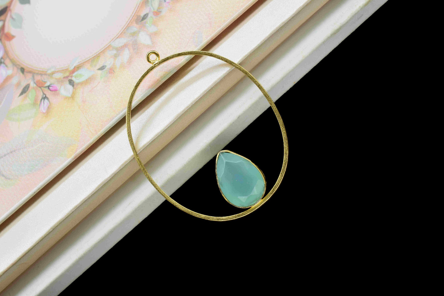 Aqua Chalcedony Gemstone Connector,Finding Oval Shape Pendant, Chalcedony 9x13mm Teardrop Earring, Finding Component Necklace,Aqua Jewellery