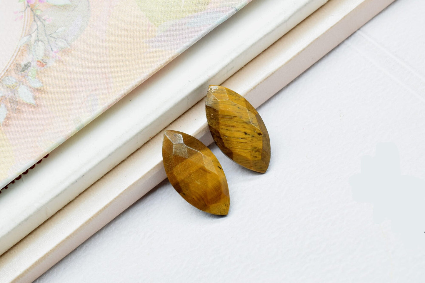 Natural Tiger Eye Faceted Hand Cut Gemstone Briolette Beads -10x20mm Long Marquise Shape Briolette - Loose Gemstone -1 Pair ,gemstone drops
