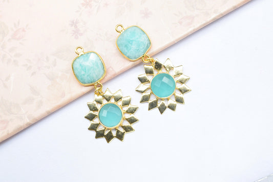 Amazonite Bezel Charms/Aqua chalcedony Pendant/Blue Topaz Jewelry/Earring Connector/Station Bezel Link Pendant/Handmade Jewelry/B'day Gift