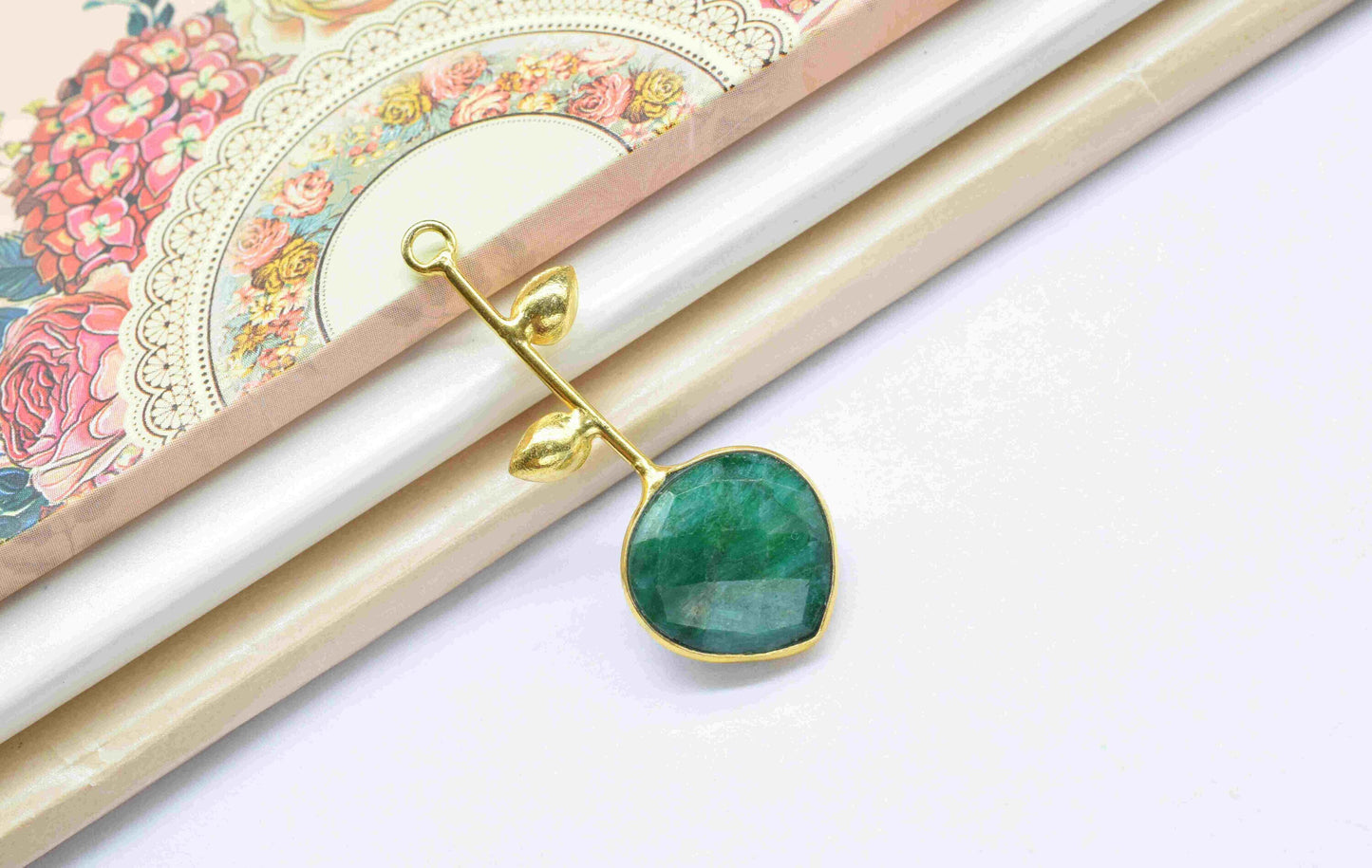 Emerald Single Bail Pendant , Emerald Charms , Heart Shape Charms , Genuine Gemstone Charms , Gemstone Connectors , Summer Collection ,