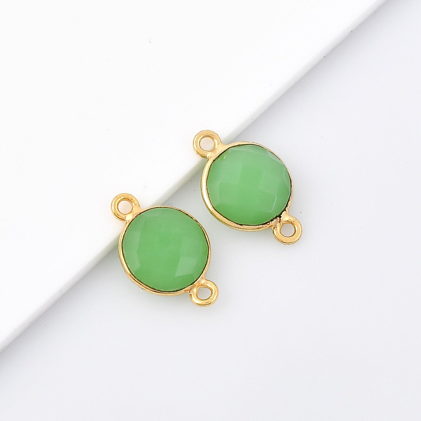 Chrysoprase 10mm round dual connectore bezel,Gold Plated bezel,Chrysoprase Bezel connectors,Vermeil Bezel,jewelry making ,Gold-Filled bezel
