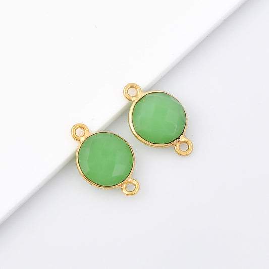 Chrysoprase 10mm round dual connectore bezel,Gold Plated bezel,Chrysoprase Bezel connectors,Vermeil Bezel,jewelry making ,Gold-Filled bezel