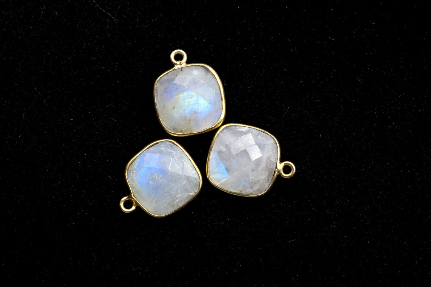 Moonstone 12mm cushion shape single loop connectors,Moonstone Pendants,White Rainbow bezel links,Gemstone Cushion Cone Charms,Minimal Stones