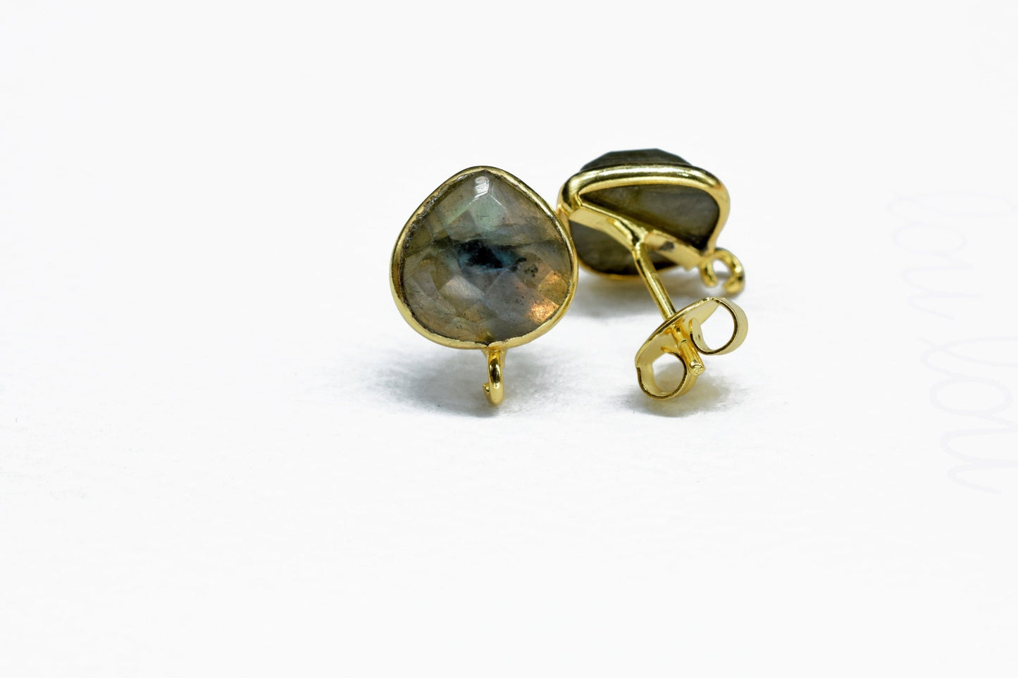 Labradorite 8mm Heart Shape Earring Connector,Gemstone Studs Connector,Craft Supplies,Jewelry Findings,Earring Making Connector,Labradorite