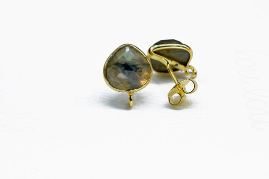 Labradorite 8mm Heart Shape Earring Connector,Gemstone Studs Connector,Craft Supplies,Jewelry Findings,Earring Making Connector,Labradorite