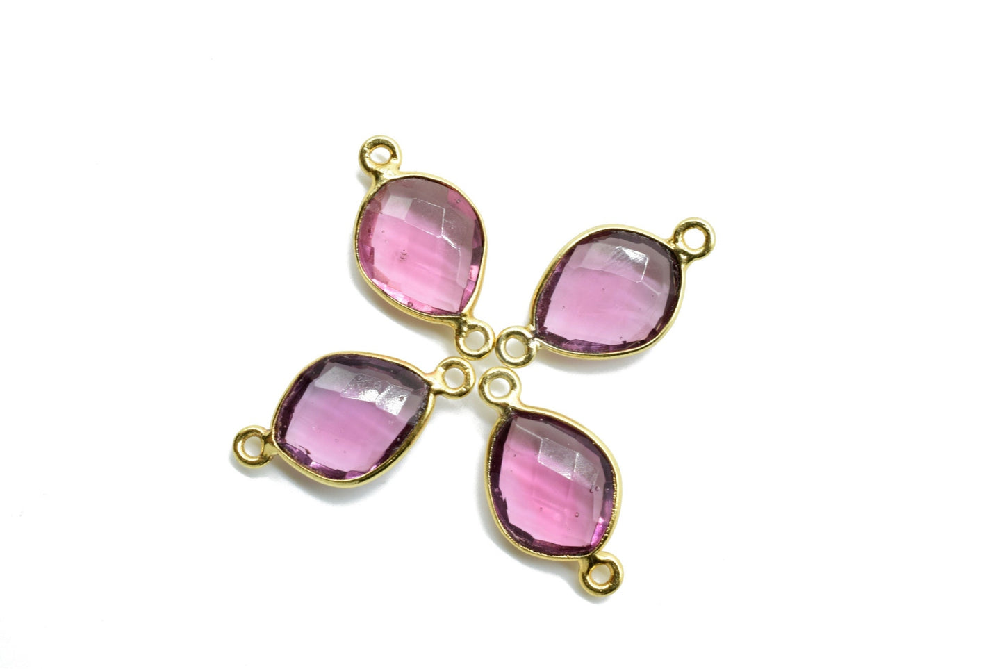 Light Pink Tourmaline 10x13mm Eye shape double bail charms,Pink Tourmaline pendant,Tourmaline Gold Plated bezel,Faceted  Connector Jewelry