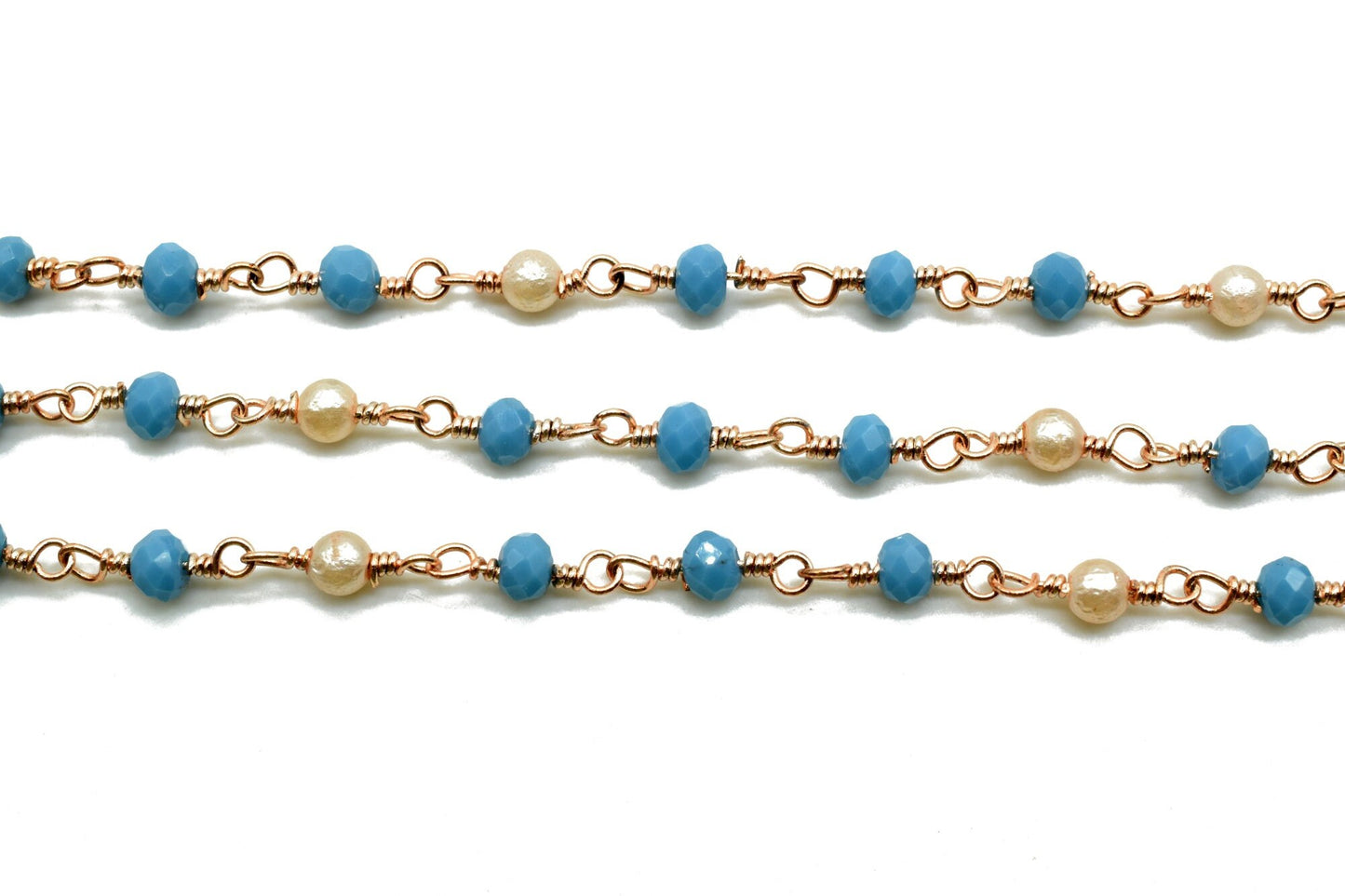 Turquoise Beaded Chain,Turquoise Faceted Beads Wire Wrapped Chain,pearl rosary ,Brass chains,Jewelry Making Chain,Turquoise Beads rosary