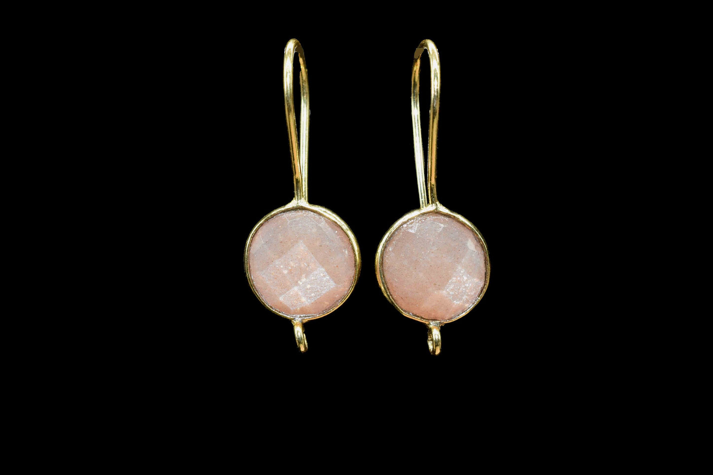 Peach Moonstone  10mm Round Earring,Gemstone Component,Handmade Earring Connector,Peach Moonstone Teardrop Shape Component Jewelry, Gift