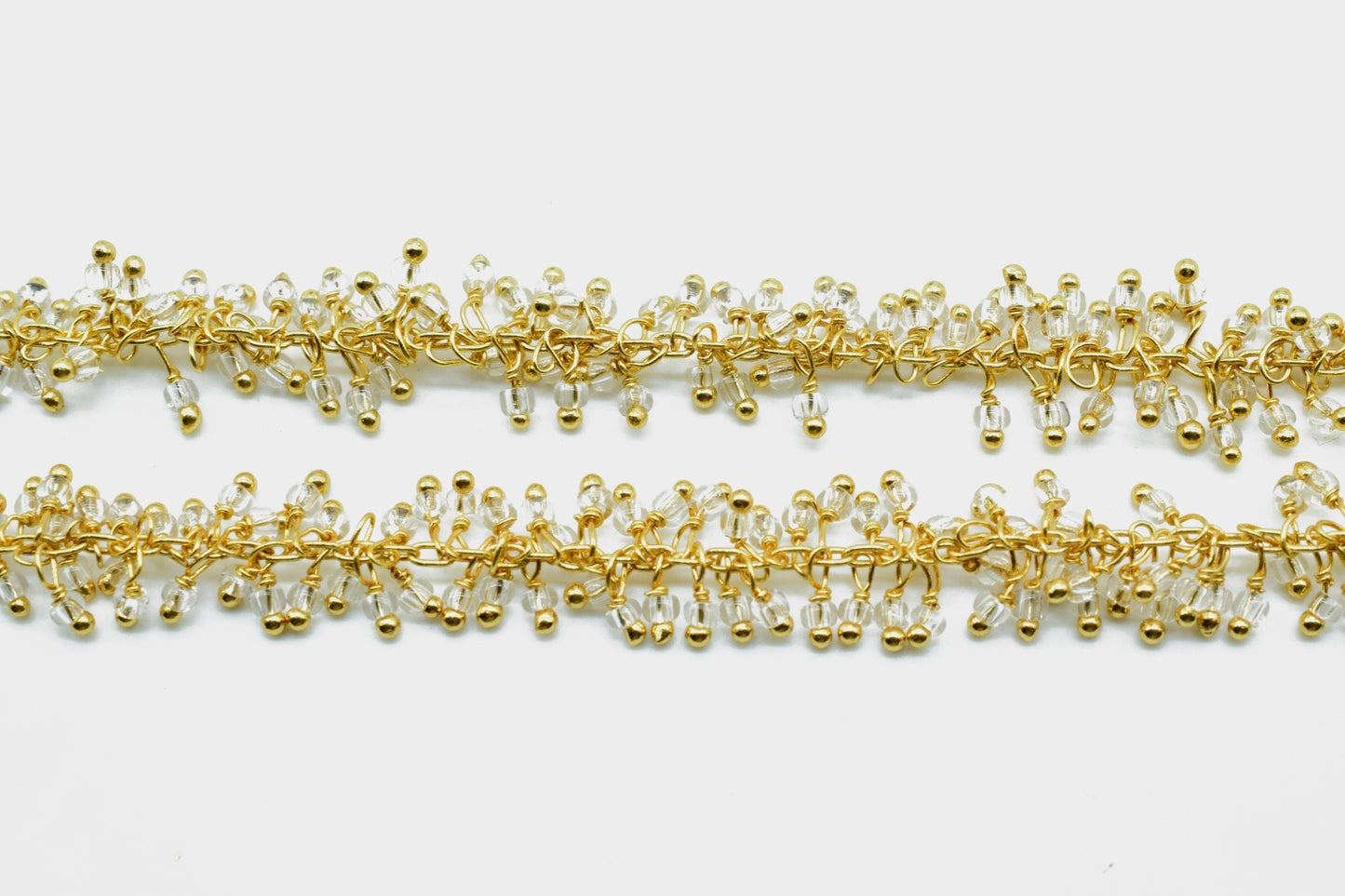 Crystal 2mm cluster chain,Crystal Dangling Chain,Crystal cluster Chain with Gold PlatedWire,Brass cluster beaded chain,Crystal vermeil chain