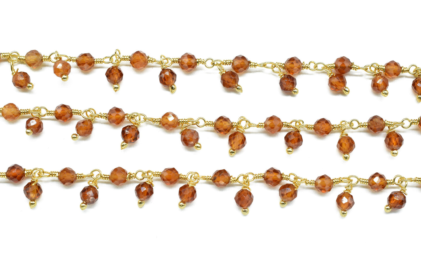 Hessonite Garnet 3mm Cluster Rosary Chain,Wire Wrapped Necklace Chain,Hessonite Beads Dangling Chain,Gemstone Rosary Chain,Handmade Jewelry