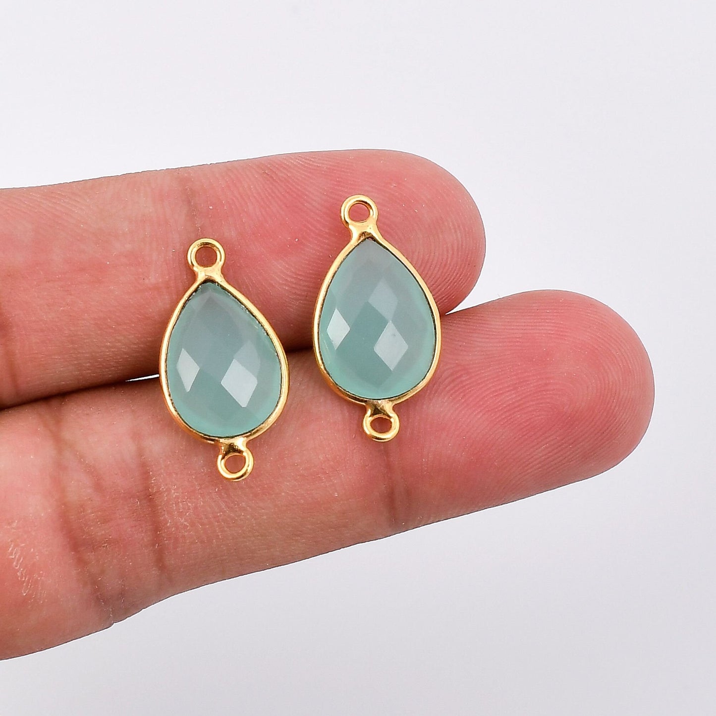 Aqua Chalcedony 9x13mm Bezel charm,Aqua Chalcedony Teardrop Gold Plated bezel,Gold Vermeil Bezel,jewelry making charm,Gold-Filled bezel