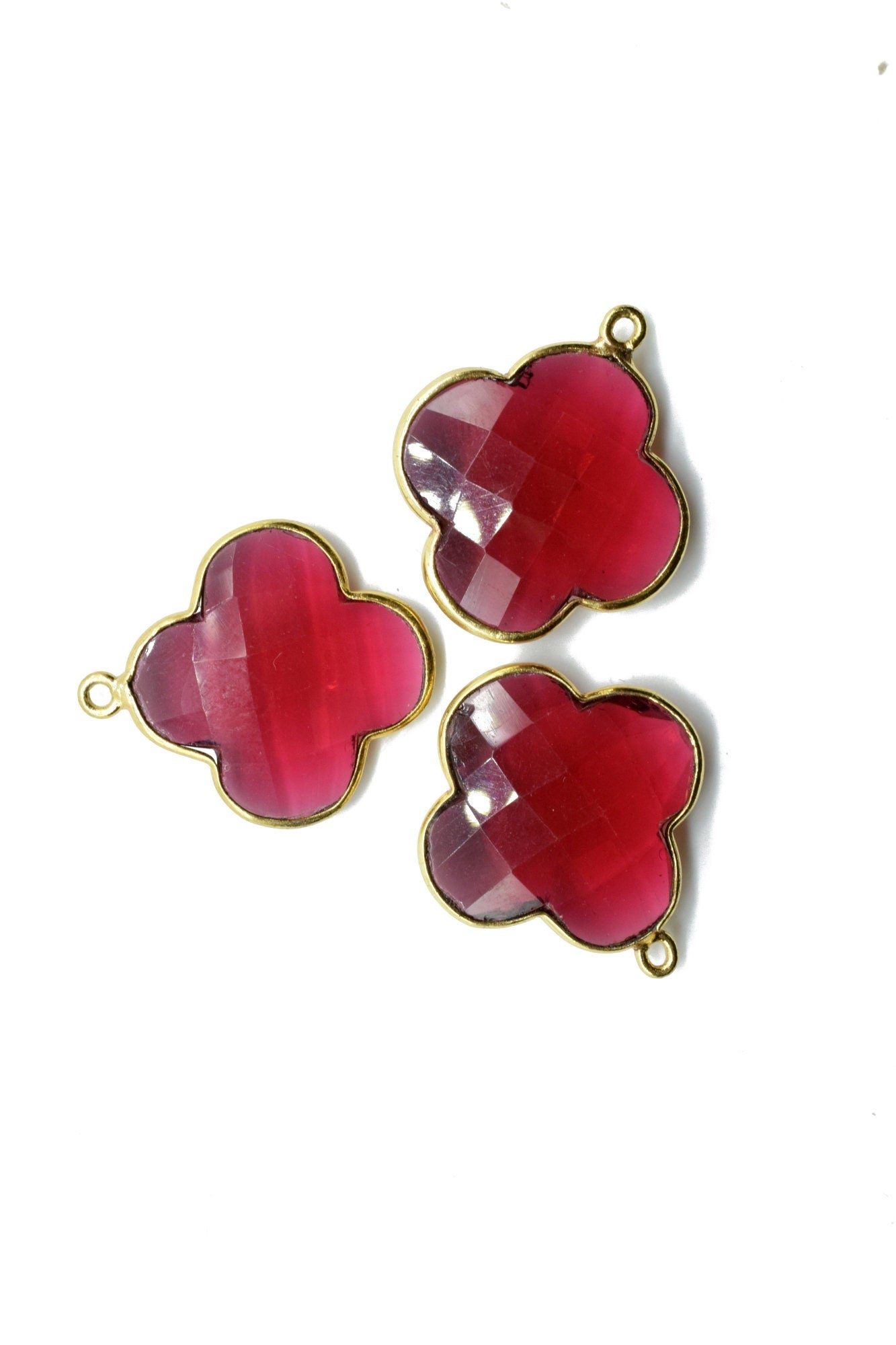 Pink Tourmaline 20mm Clover Shape Connector,Gold Plated Single Bail Gemstone Connector,Pink Tourmaline Clover Briolettes,Clover Stone Links