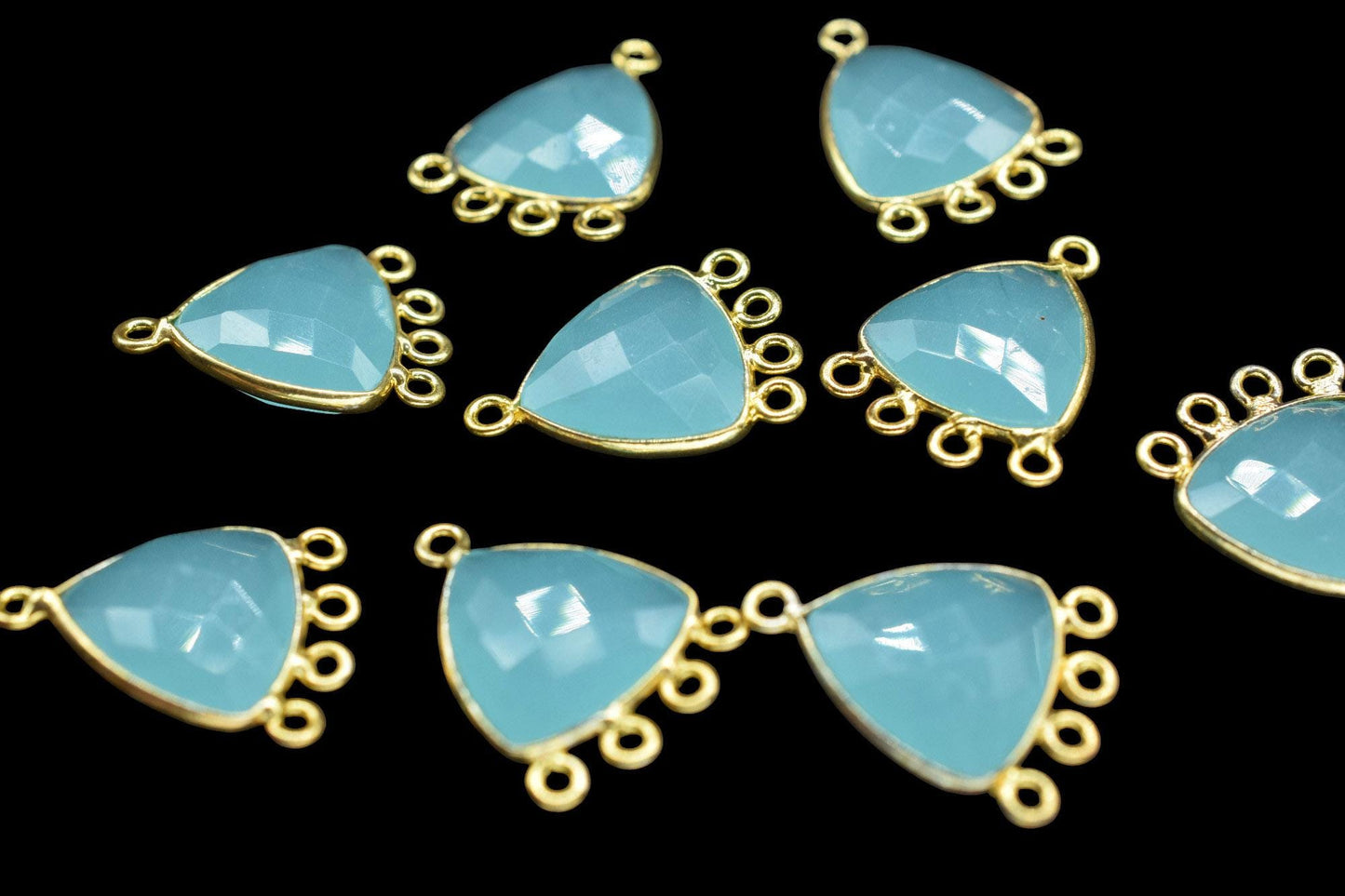 Aqua Chalcedony 15mm Triangle Bezel Connector/Gold Plated Jewelry/Women Jewelry/Connector Jewelry/Handmade Connector/Connector Jewelry/Gift
