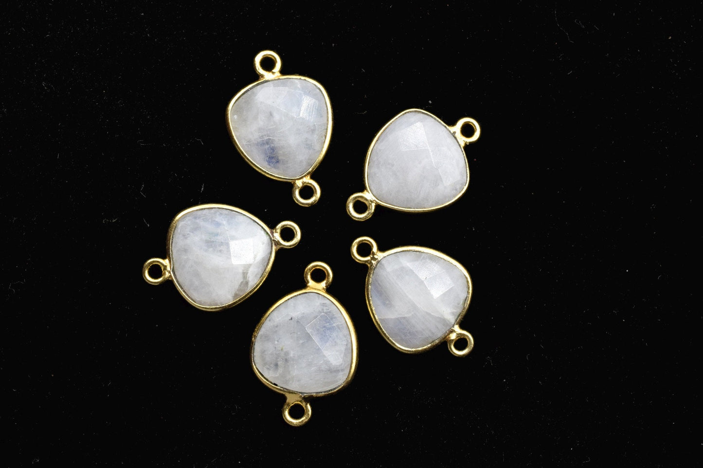 Moonstone 14mm Trillion shape double bail charm,Moonstone Stone Pendant Charm,White Rainbow Double Bail Connectors,fancy shape connectors