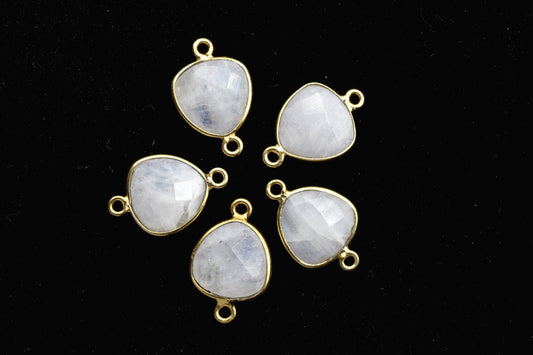 Moonstone 14mm Trillion shape double bail charm,Moonstone Stone Pendant Charm,White Rainbow Double Bail Connectors,fancy shape connectors