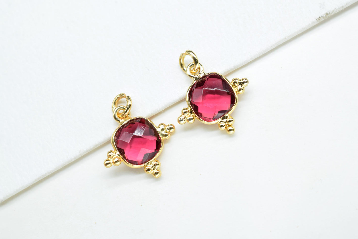 Pink Tourmaline 8mm Cushion Bezel charm/Station Bezel Link Supplies/Tourmaline Jewelry Making/Square Pendant//Gemstone Connector Pendant