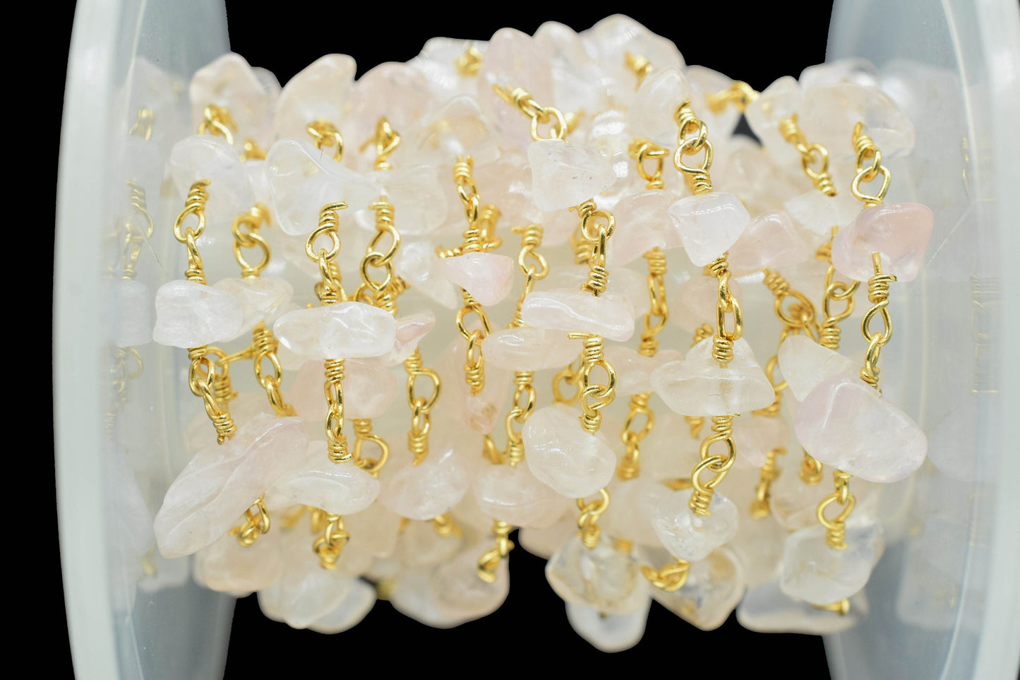 Rose Quartz Chips Rosary Chain,Nugget Rosary Chain,Finding Wire Wrap Necklace Chain,Gemstone Rosary Necklace,Handmade Jewelry Carft Supplies