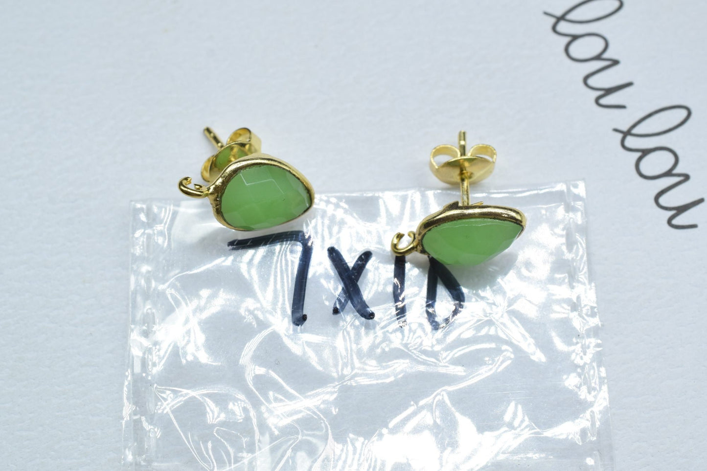 Chrysoprase 7x10mm Teardrop Earring Connector,Green Jewelry,bezel frame Connector,Ear Post Studs Connectors,Chrysoprase Ear Studs, Connector