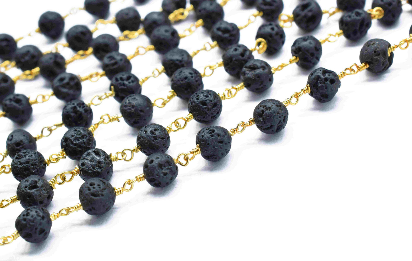 Black Lava Wire Wrapped Chain By Foot For Necklace,Black Lava 6mm round Shape Handmade Jewelry Making,Black Lava Smooth Beads Rosary,Gift