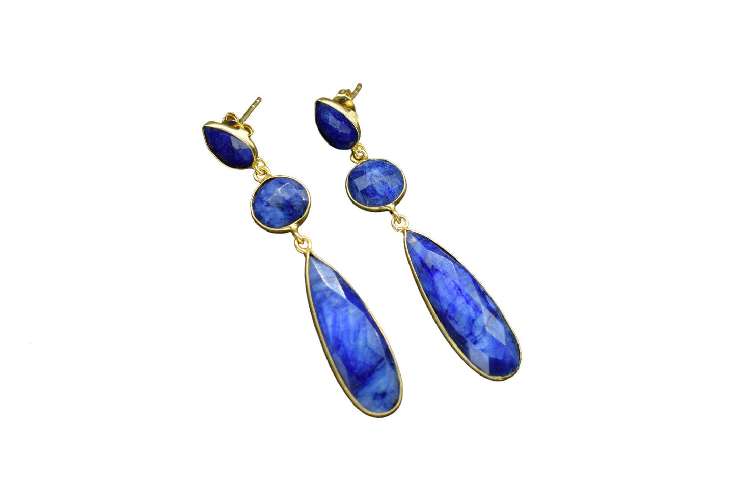 Blue Sapphire Dangle Earring/Bridal Earring/Gold Plated Earring/Bridal Jewelry/Statement Earrings For Bridal/Sapphire Jewelry/Gift