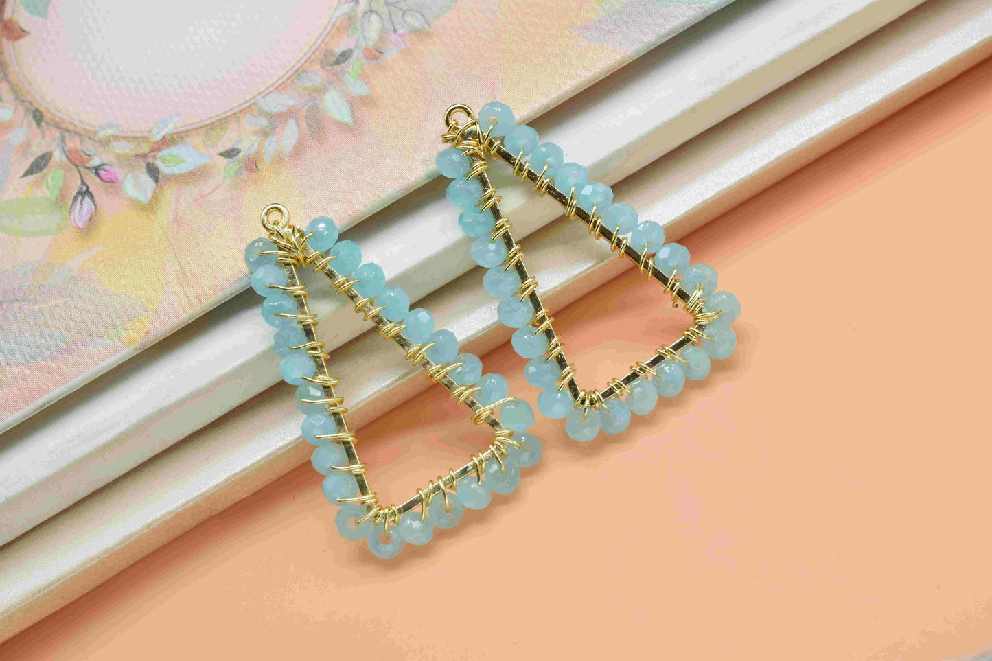 Aqua Quartz Wire Wrapped Dangle Earring, Gemstone Component,Handmade Connector,Beaded Earring Connector,Finding Necklace,Aqua Quartz Jewelry