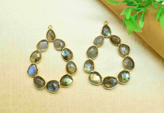 Natural Labradorite Teardrop Stud Earring Connector,Labradorite Finding June birthstone Jewelry,Labradorite Single Loop Connector Jewelry