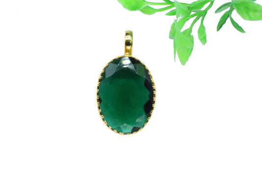 Emerald Quartz Pendant Charms,Statement Pendants,Loop Pendants,Prong Pendant Jewelry,Gemstone faceted Pendants,Handmade Brass Pendant,Gift