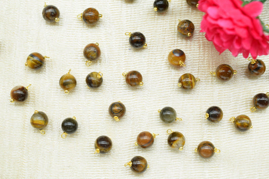 Tiger Eye Round Smooth Beads/Earring Components/Tiger Eye 6mm Single wire wrapped Beads/Round Beads Connector/Gemstone Beads/Gift
