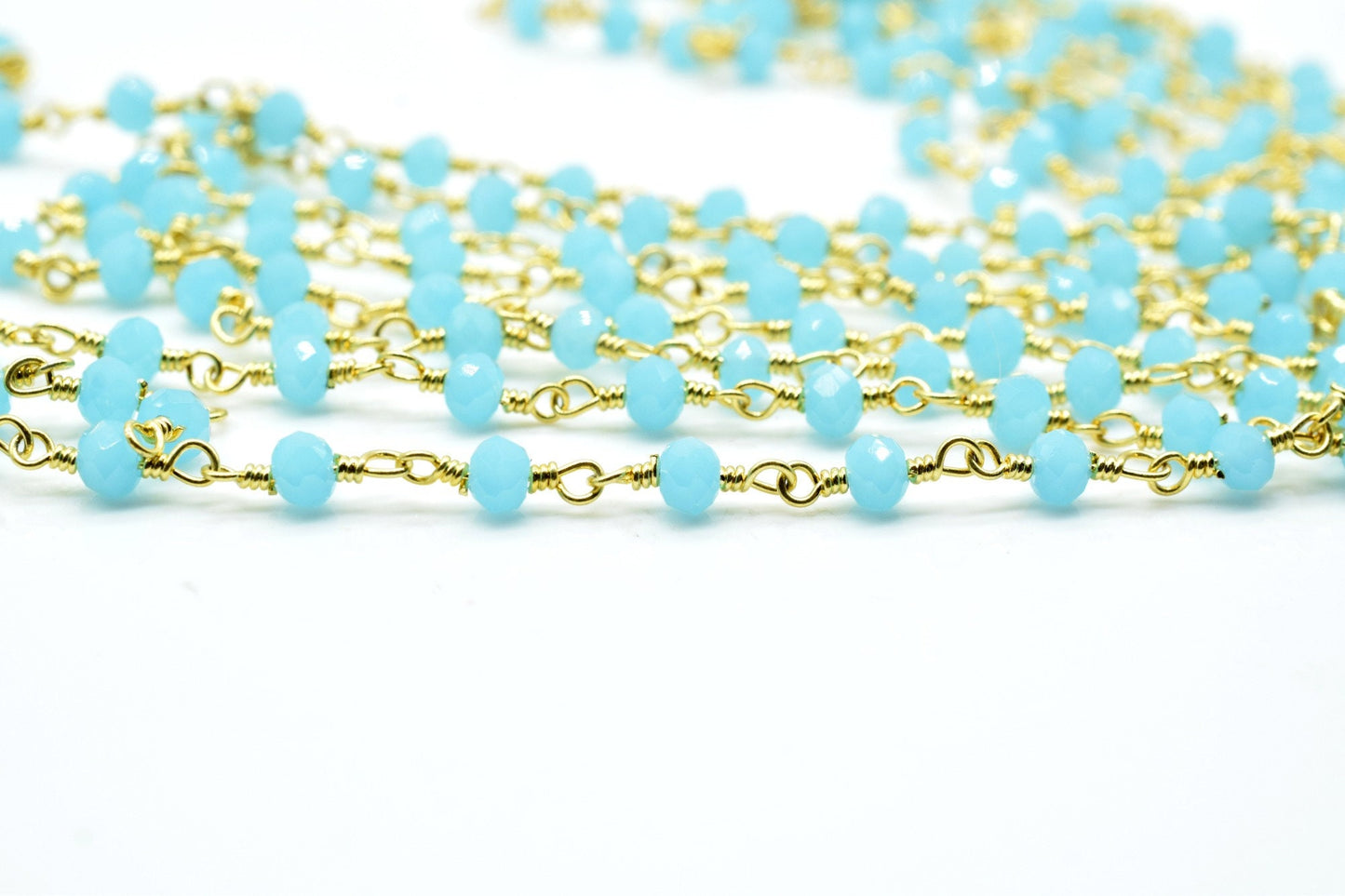 Peru Chalcedony 3mm Beaded Chain,Peru Chalcedony Wire Wrapped Chain,Peru Chalcedony Brass chain,Jewelry Making Chain,Beaded rosary chain,