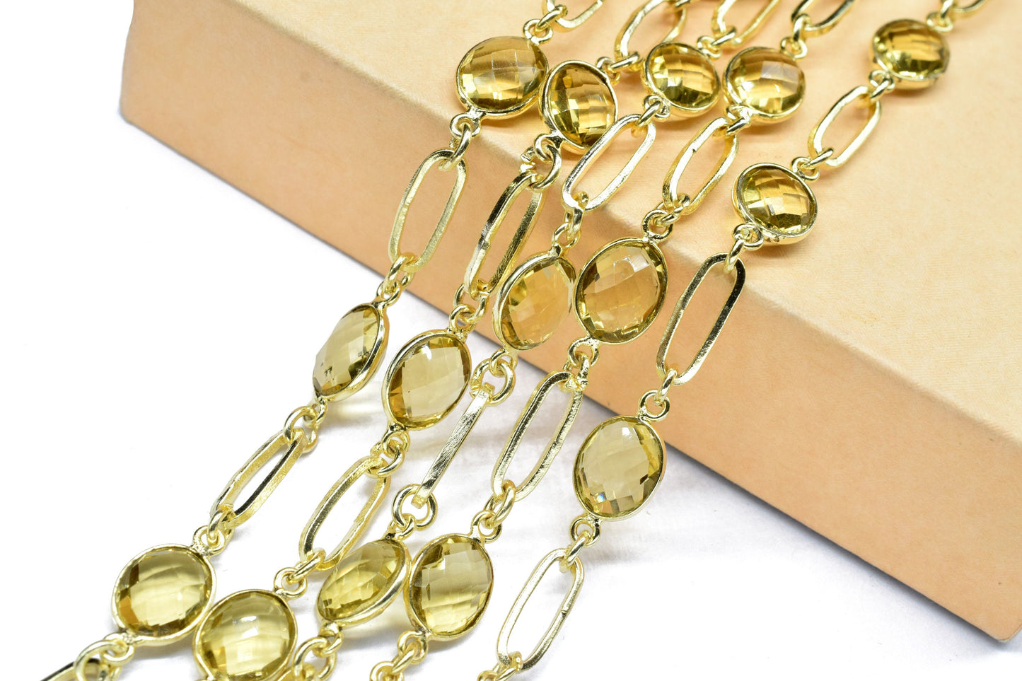 Citrine Wire Wrap Link Connectors link Chain,Citrine rosary Chain,Craft Jewelry Rosary, Gemstone Bezels Chain,Citrine Quartz Connector Chain