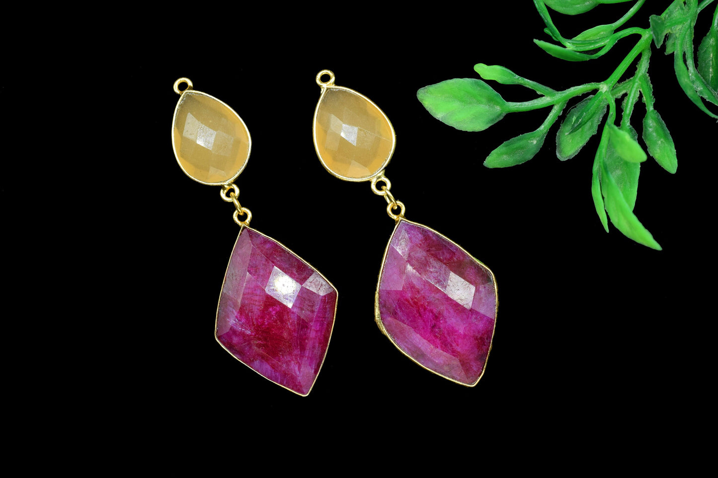 Natural Ruby Dangle pendant Charms,Yellow chalcedony Connector,Handmade jewelry,Component pendant,Station Link,Multi Gemstone Dangle Earring