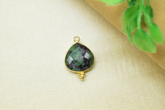 Ruby Zoisite Faceted Connector,Ruby zoisite Single Bail Connector Pendant Jewelry,Zoisite 14mm Heart Shape Checker Cut Pendant jewelry,Gift