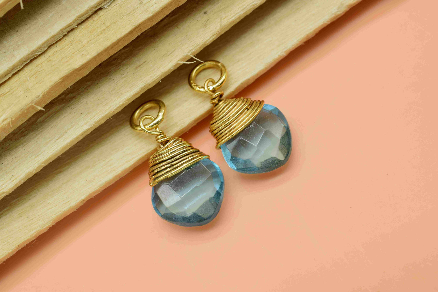 Sky Topaz Wire Wrapped Connector,8mm Square Gemstone Pendants,Wire Wrapped Necklace Charm,Jewelry Making Supply,single loop connectors,Gift