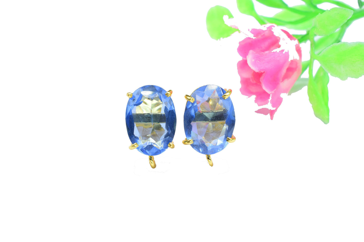 Neon Apatite Studs Earring,Gemstone Station Link,Craft Supplies,Handmade Beads Jewelry,Tanzanite Components Earring,Prong Bezel Earring,Gift