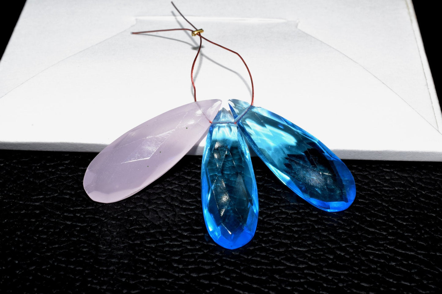 Natural Blue Topaz Long drop Briolettes,Rose Quartz Side drilled Briolette,Long Drop Briolettes,Handmade Topaz Briolette,December Birthstone