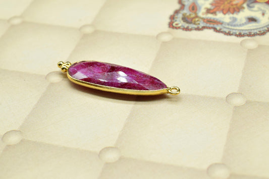 Natural Ruby 10x30mm Bezel charm,Bezel Link Supplies,Station Bezel Link Jewelry Making,Brass Connector Pendant,GemstoneTeardrop Ruby Pendant