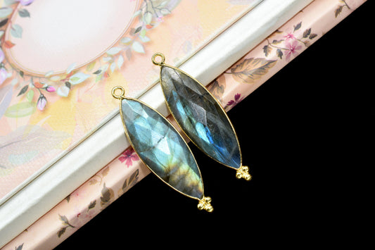 Labradorite 10x30mm Bezel charms,Labradorite Gemstone Connectors,Jewelry making Supplies,Labradorite marquise Pendant,Labradorite Jewelry