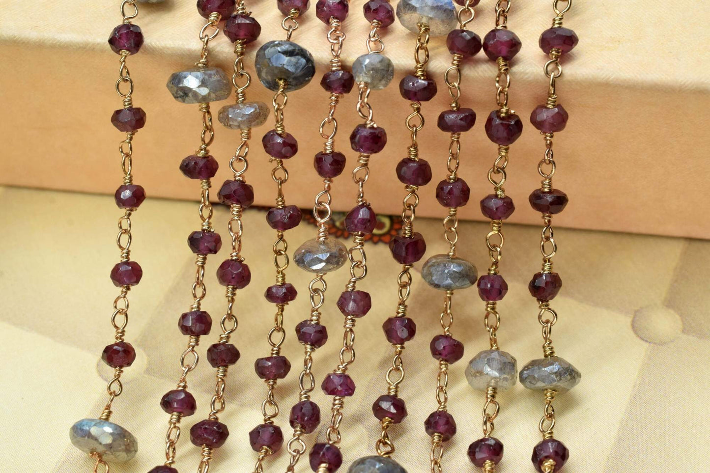 Garnet 3mm Beaded Chain,labradorite Rosary,Gold Plated Wire Wrap Chain,Brass chain,Jewelry Making Chain,Rosary chain,bigger beaded rosary