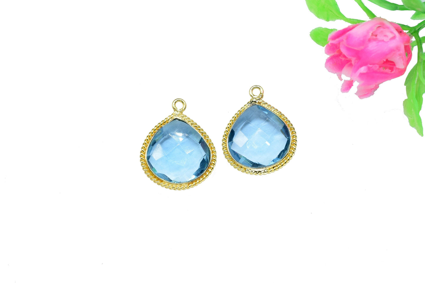 Sky Topaz Faceted Gemstone 14mm Heart Shape Bezels,Sky Topaz Gold Plating Pendant,Gemstone Faceted Light Bezels Jewelry,Sky Topaz charms