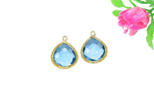 Sky Topaz Faceted Gemstone 14mm Heart Shape Bezels,Sky Topaz Gold Plating Pendant,Gemstone Faceted Light Bezels Jewelry,Sky Topaz charms