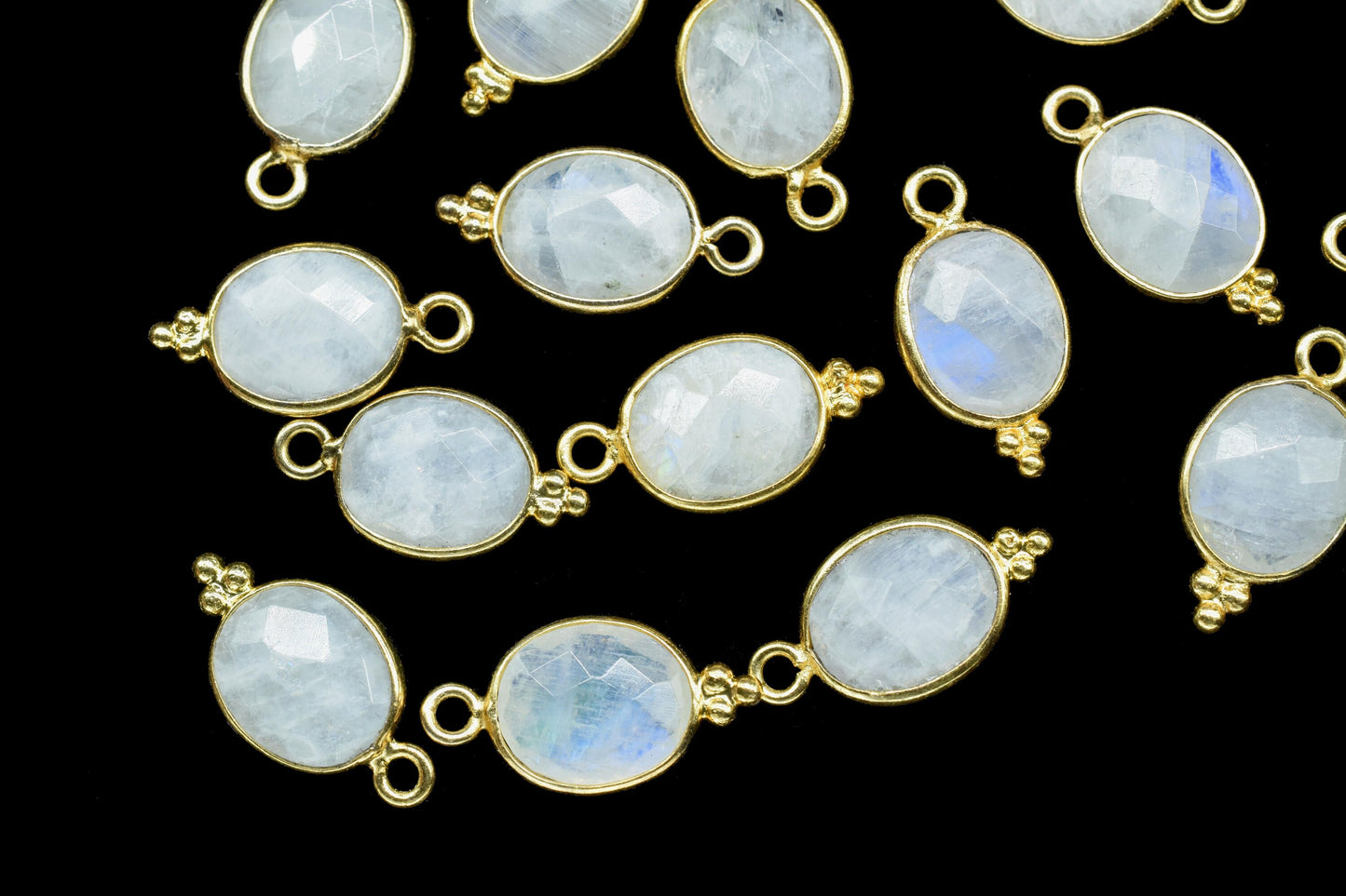 Rainbow Moonstone 8x10mm Oval Shape Components Jewelry Supplies,Rainbow charm Pendant Jewelry,Moonstone Single Bail Brass Gold Edge Jewelry
