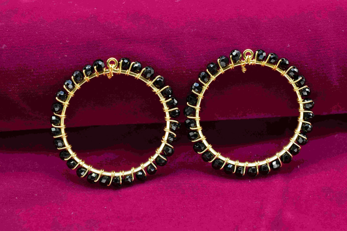 Black Onyx Wire Wrapped Dangle Connector,Circle Pendant Component,Handmade Earring,Beaded Hoops Earring,Finding Component Black Onyx Jewelry