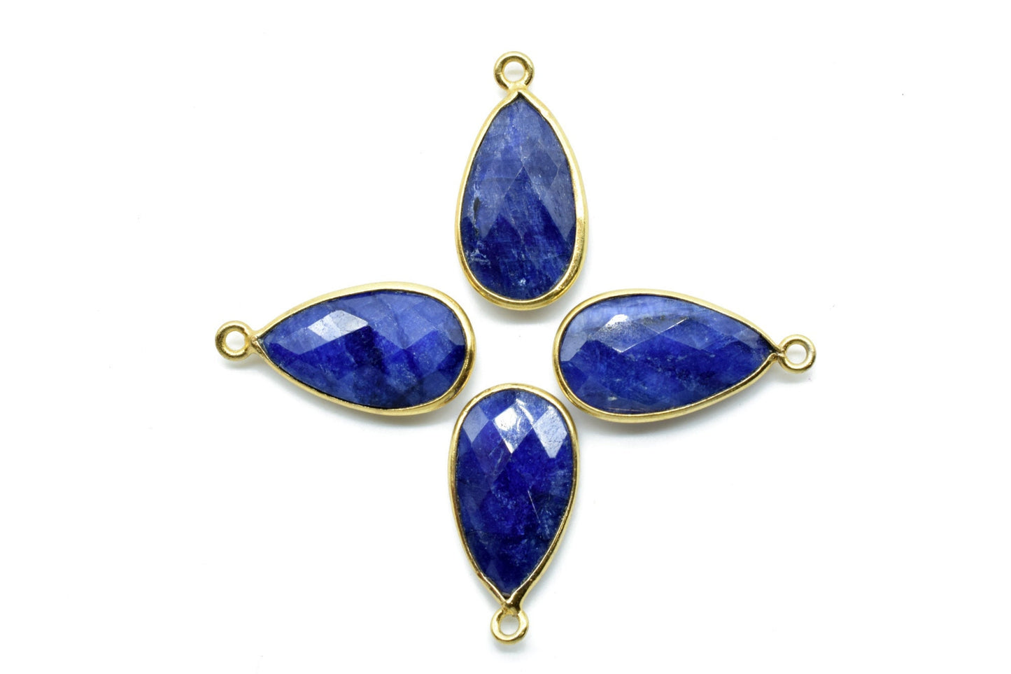Blue Sapphire 10x18mm Pear shape charm,Sapphire Pear Shape Bezel Connector Gold Plated,Sapphire Connector,Single Bail Connector,Bezel charms
