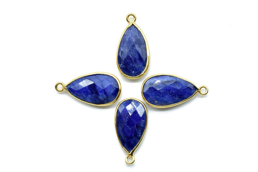 Blue Sapphire 10x18mm Pear shape charm,Sapphire Pear Shape Bezel Connector Gold Plated,Sapphire Connector,Single Bail Connector,Bezel charms