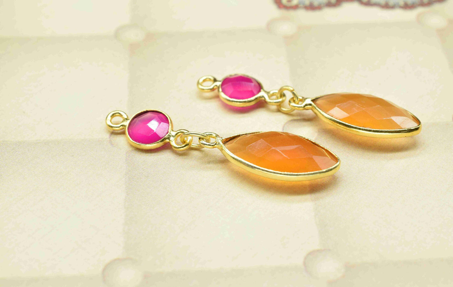 Carnelian Dangle pendant Charms,Hot chalcedony Connector,Handmade jewelry,Component pendant,Station Bezel Link,Multi Gemstone Dangle Earring