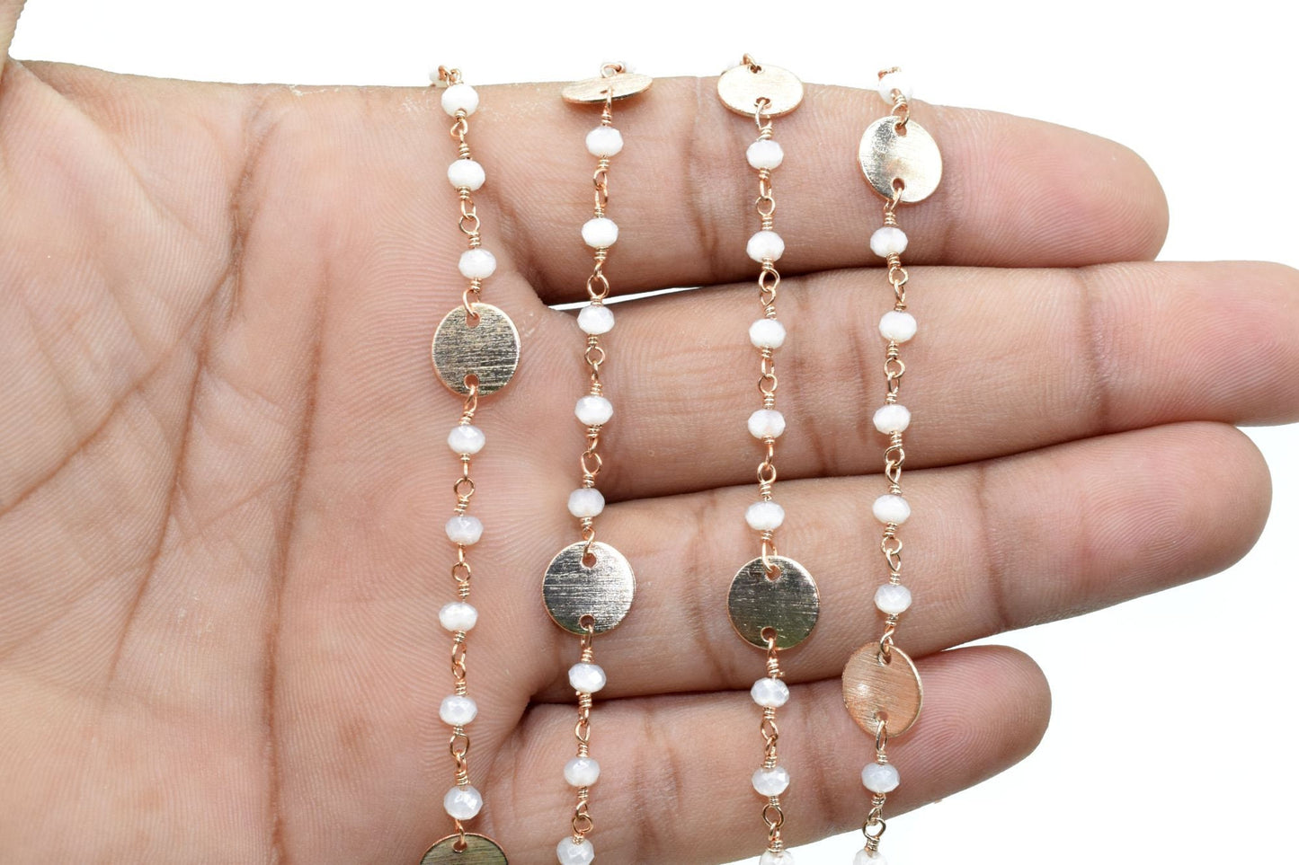Aqua Chalcedony 3mm Beaded Chain,Aqua Chalcedony Rosary ,Wire Wrap Chain,Aqua Chalcedony Brass chain,jewelry making chains,gift,charms chain